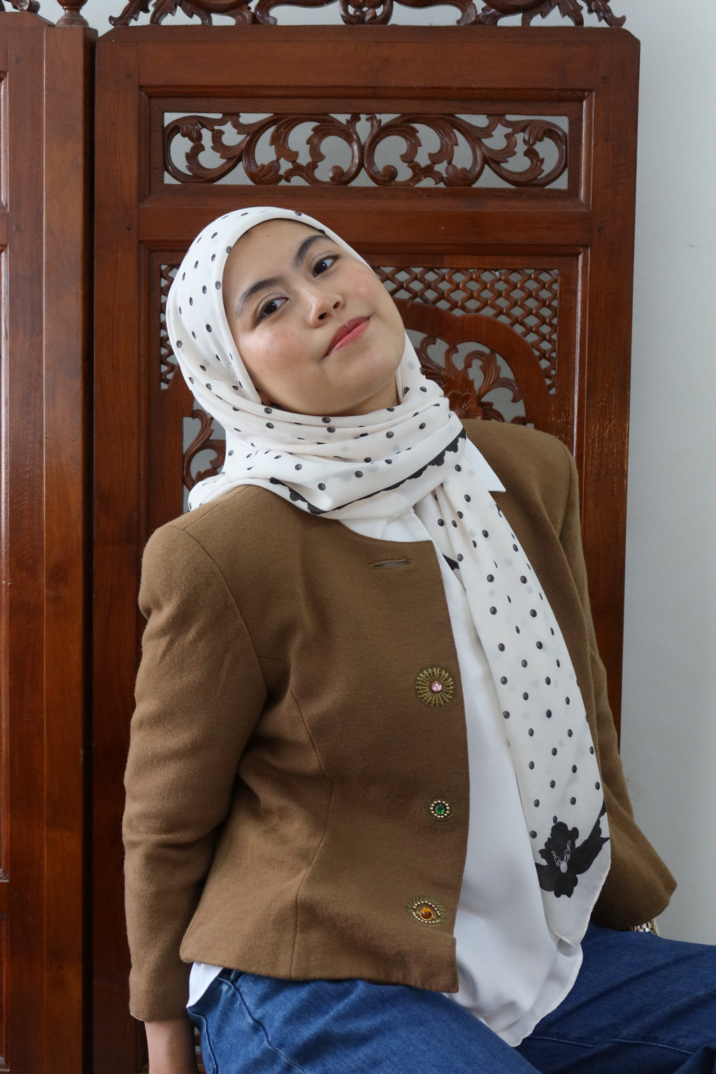 Spots On Square Shawl in White