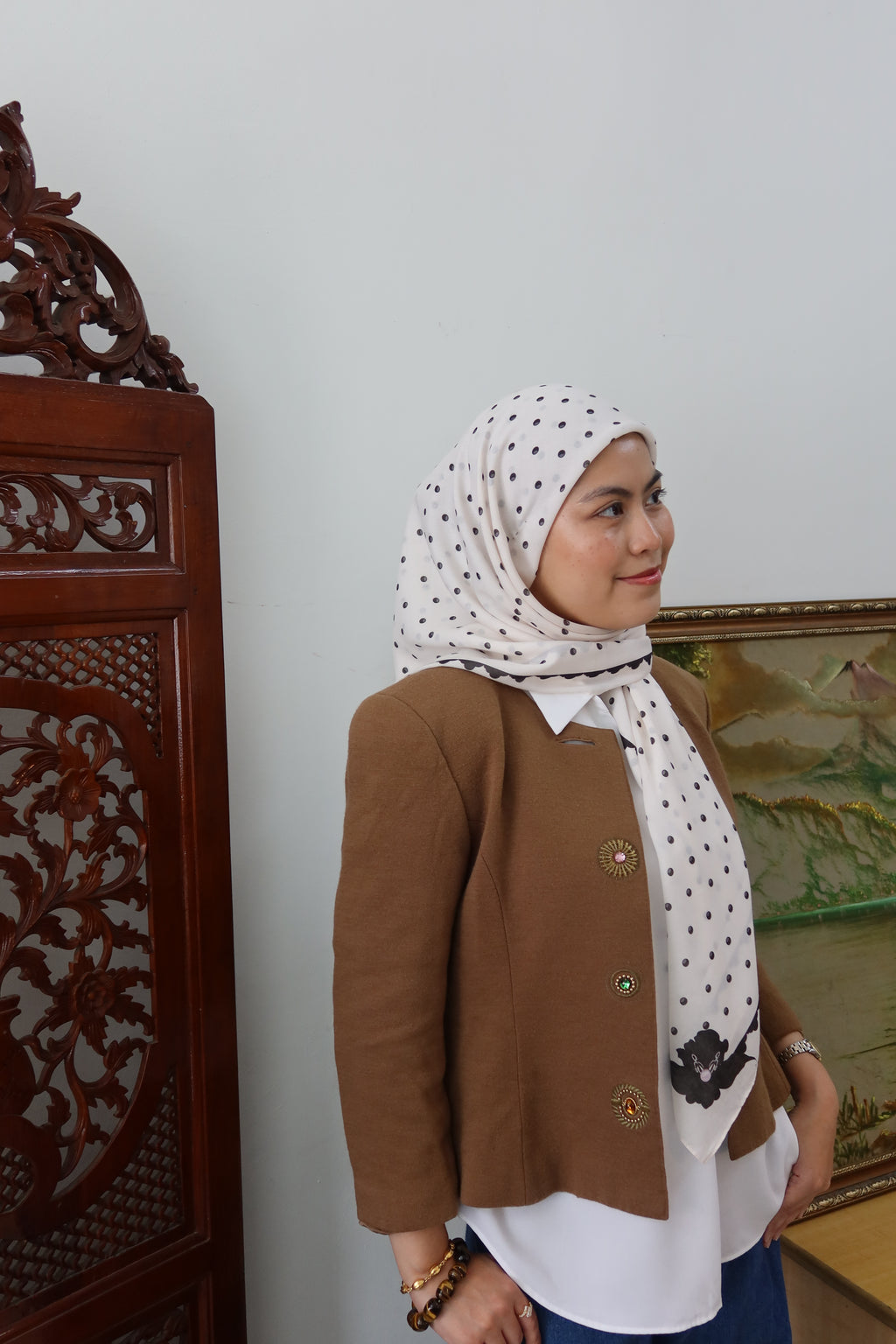 Spots On Square Shawl in White